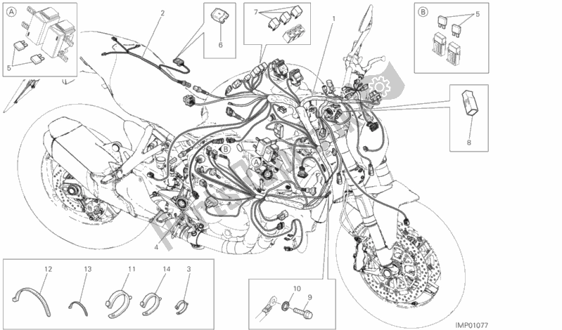 Tutte le parti per il Cablaggio Elettrico del Ducati Monster 821 Dark 2020